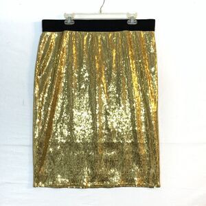Bold Elements Cut To Curve Skirt XXL Gold Sequin Straight Stretch Pencil